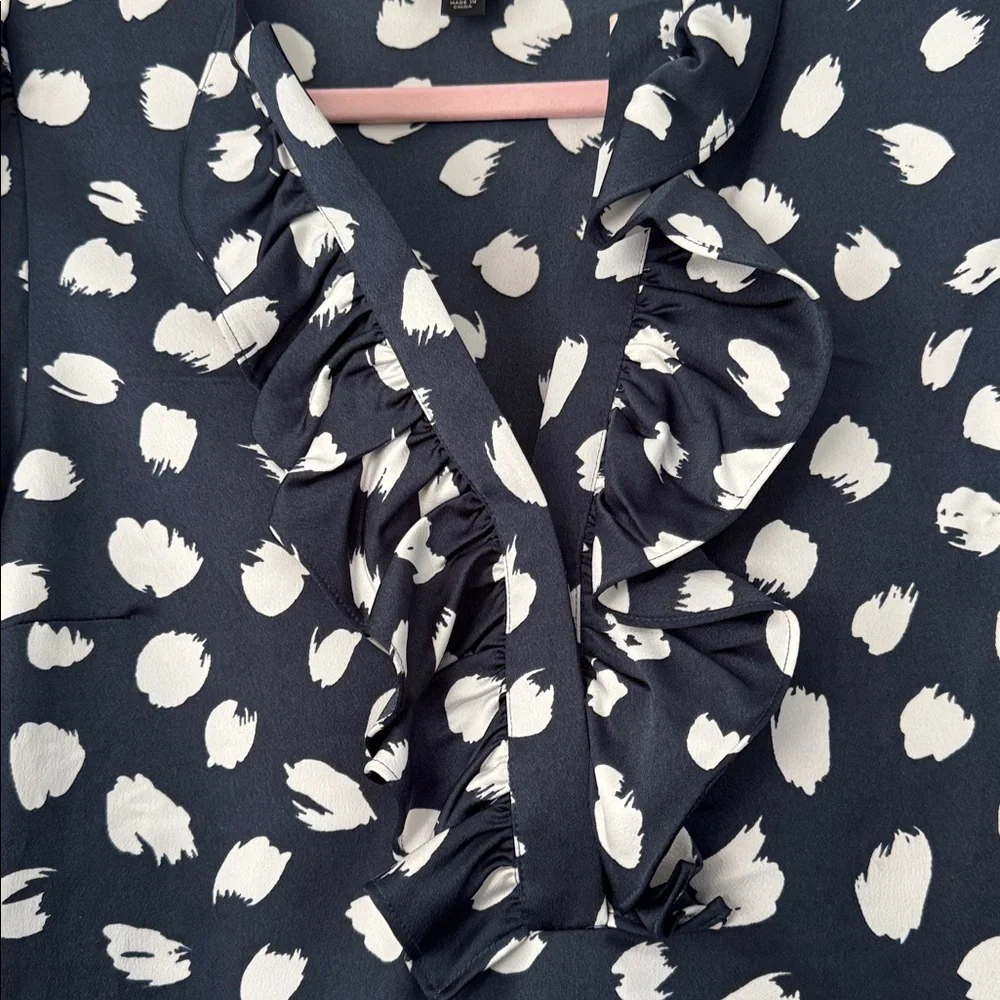 J. Crew Navy and White Splash Polka Dot Ruffle Blouse Size: M ✨ New